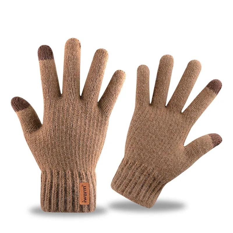 Men Knitted Gloves Winter Touchscreen High Quality Male Thicken Warm Wool Cashmere Solid Gloves Men Mitten Business Autumn