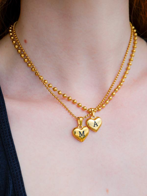 Initial Heart Necklace | Waterproof Jewelry | Silver Stainless Steel and Gold