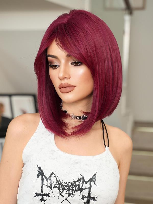 16 Inch Short Straight Wigs for Women, 2024 Gorgeous Fluffy Wigs with Bangs, Synthetic Full Machine Wigs for Party, Streetwear Daily Use