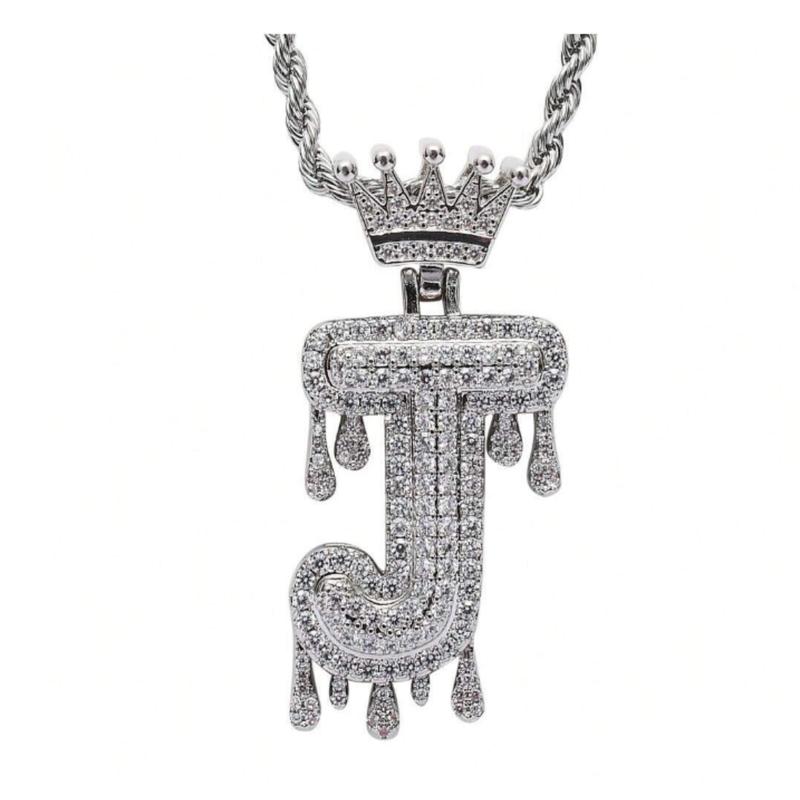 Hip Hop Style Crown & Initial Pendant Necklace for Men and Women, Personalized Gift with 22 24 Inch Chain