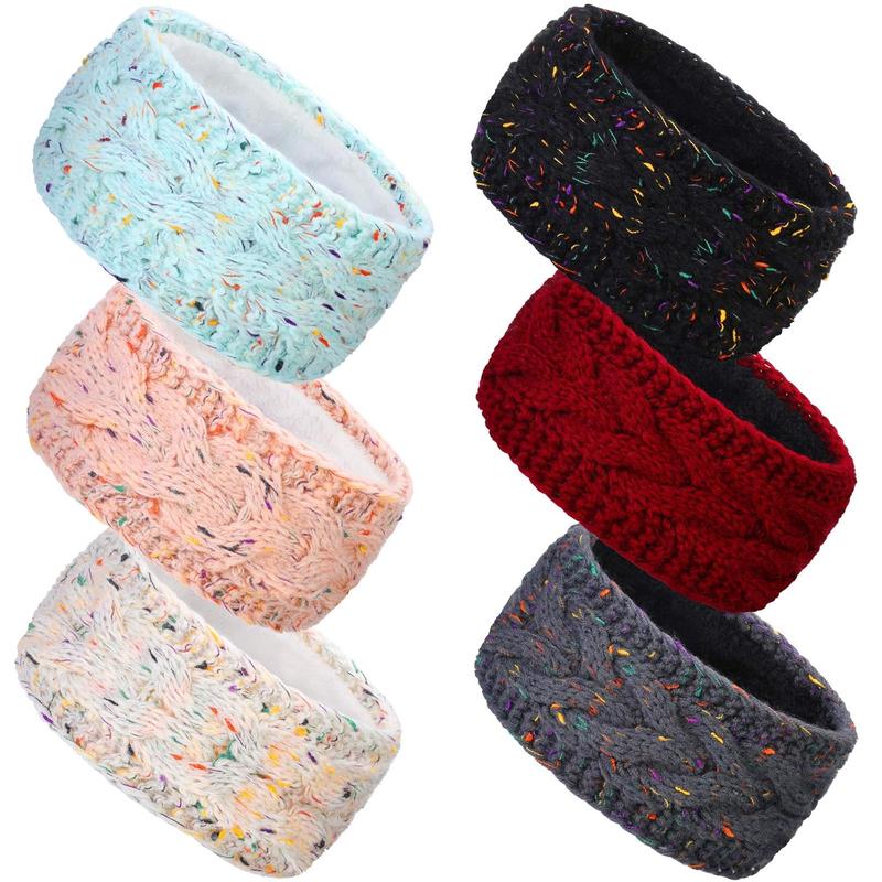 6 count Womens Headbands Winter Fleece Lined Winter Ear Warmer Headband Cable Knit Ear Warmer Thick  Wrap for Women girl Cold Weather(Vintage Colors)