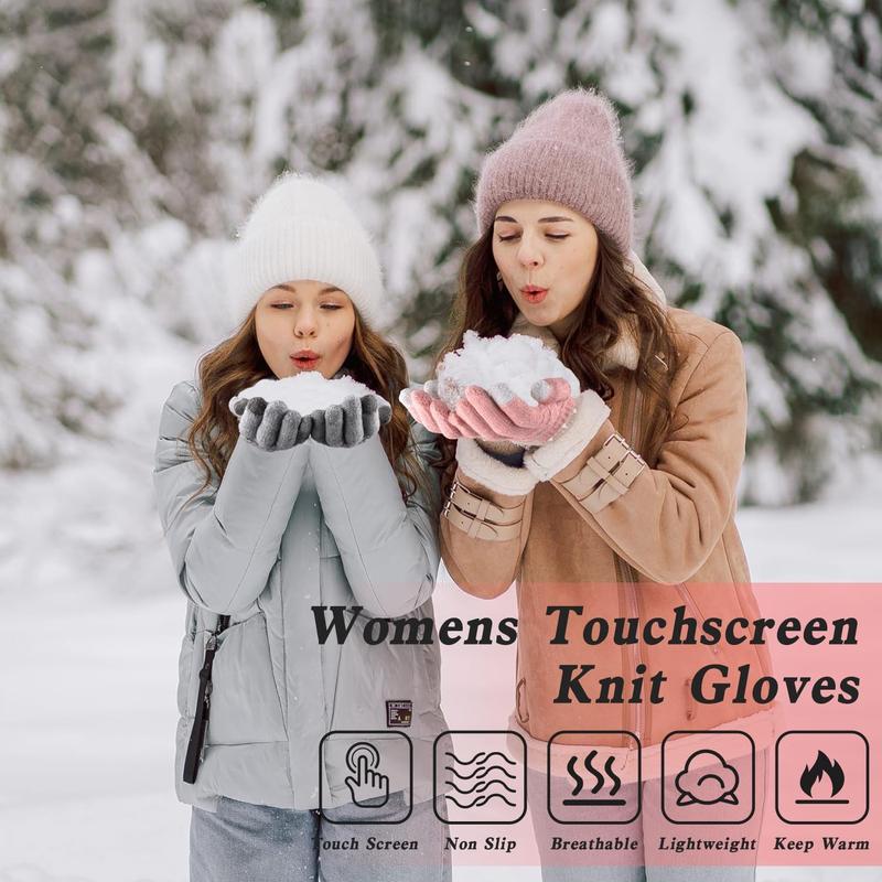 Winter Gloves for Women - 4 Pairs Touchscreen Gloves for Women Cold Weather, Fashion Knit Mittens Warm Winter Gloves