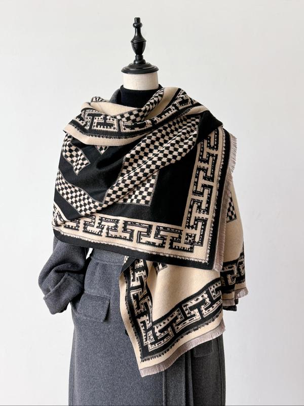 Street Trend Checkerboard Pattern Two-sided Shawl, Casual Trendy Warm Scarf, Fashionable Accessories for Fall & Winter