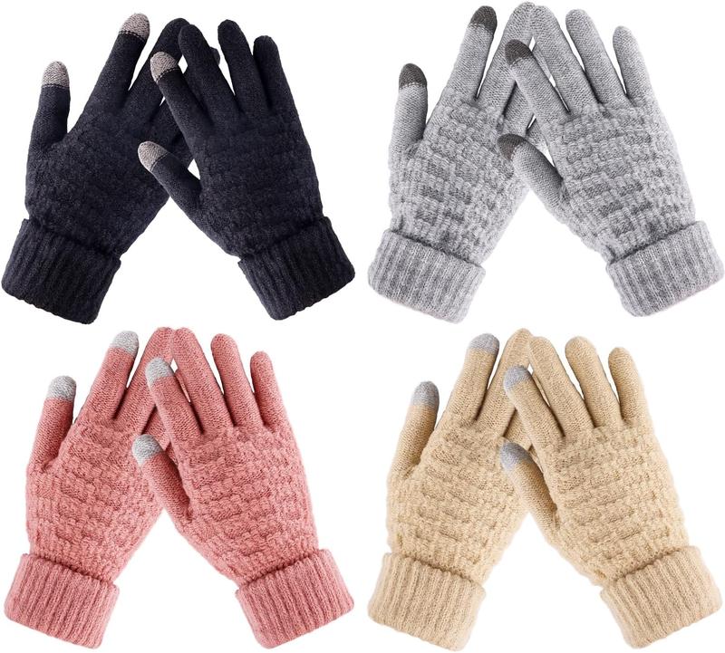 Winter Gloves for Women - 4 Pairs Touchscreen Gloves for Women Cold Weather, Fashion Knit Mittens Warm Winter Gloves