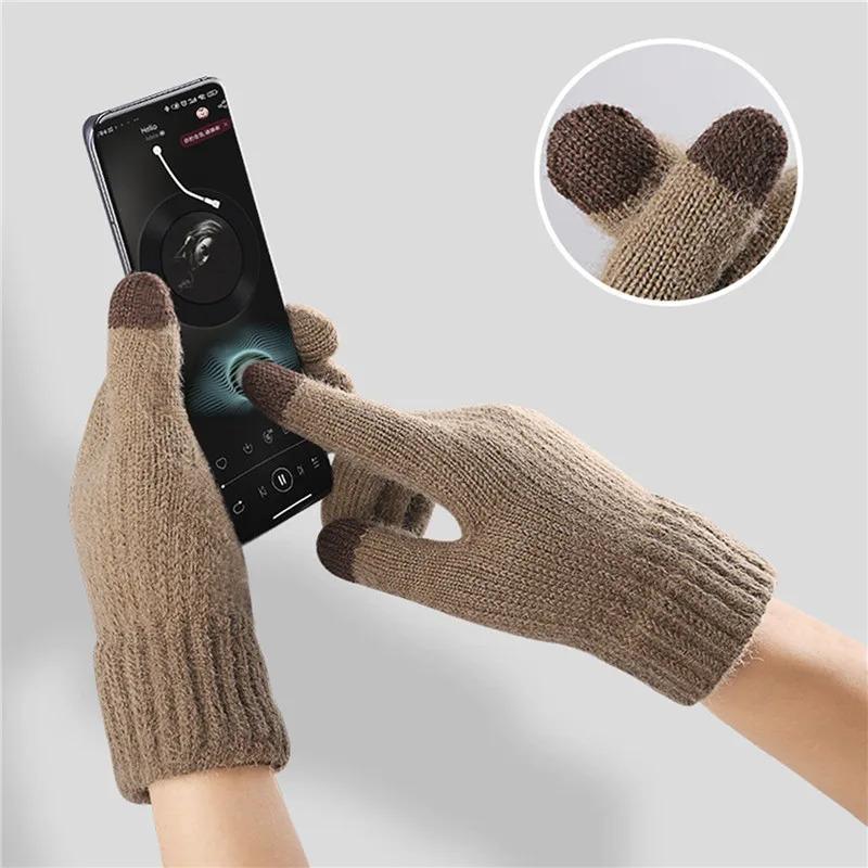 Men Knitted Gloves Winter Touchscreen High Quality Male Thicken Warm Wool Cashmere Solid Gloves Men Mitten Business Autumn