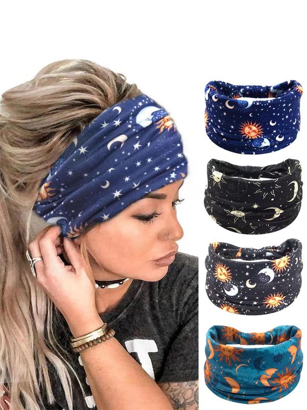 Women's Galaxy Print Twist Sports Hair Band, Breathable Elastic Wide Band Hair Band for Tennis Pickleball, Summer Sports Hair Band for Gym Workout Running, Gym Hair Bands, Fall Outfits, Fallfreshness