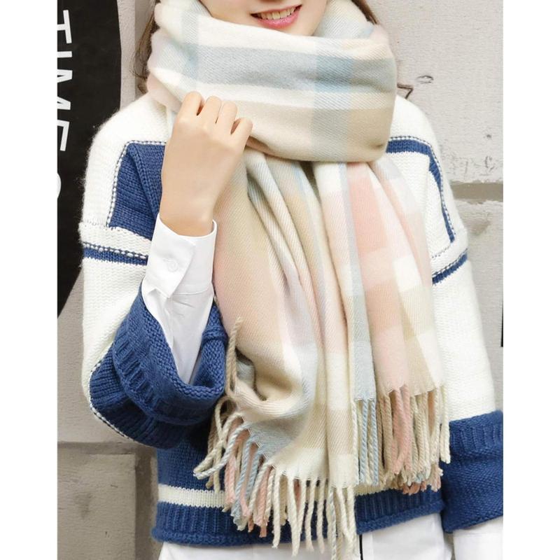 Women's Long Plaid Blanket Scarf Chunky Oversized Winter Fall Warm Scarf Big Tartan Scarves Wrap Shawl Ladies Gifts