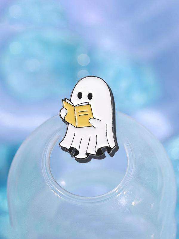 Cute Ghost Reading Book Design Brooch, Halloween Themed Alloy Badge for Daily Clothing Decor, Trendy All-match & Exquisite Brooch for Birthday Gift