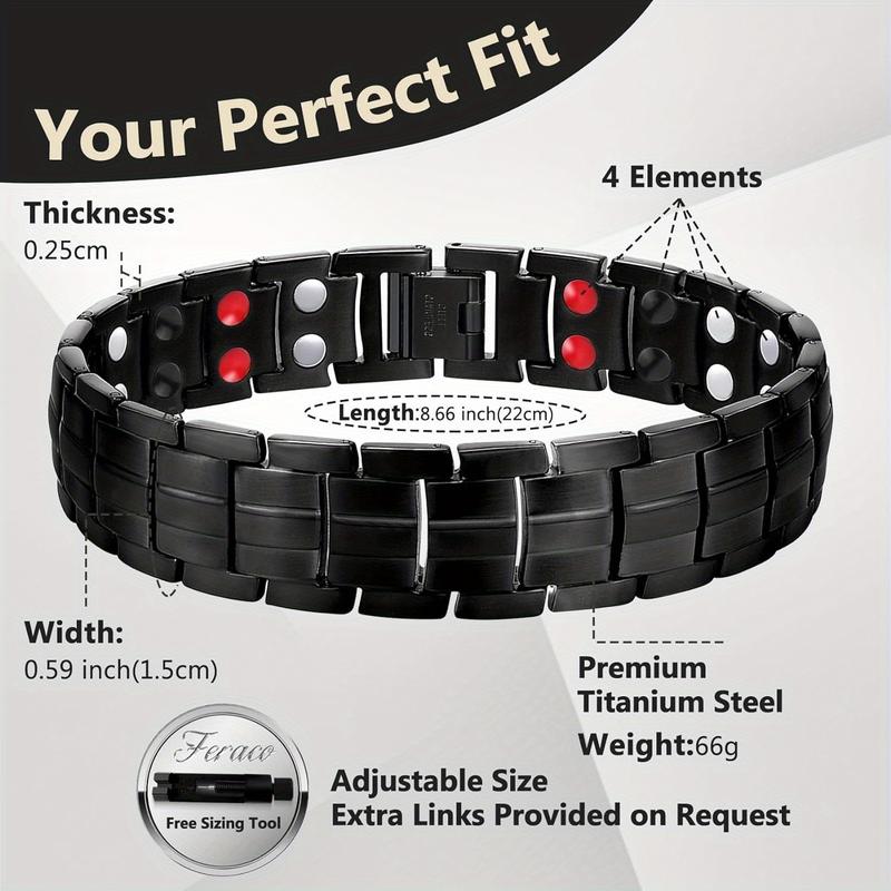 Magnetic Bracelets for Men, Titanium Steel Magnet Bracelet with Double Rows Effective 4 Elements Stones