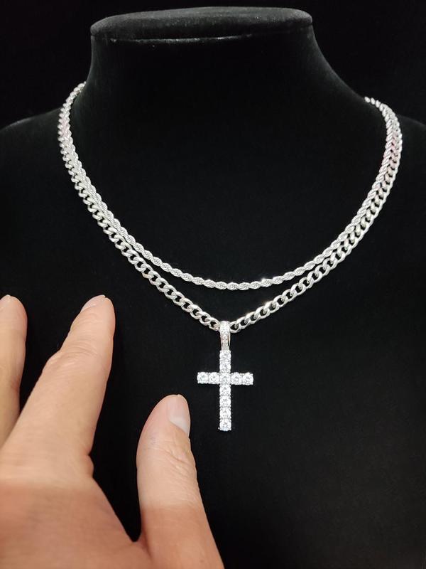 Summer Street Rhinestones Decor Cross Pendant Necklace & Chain Necklace, 2 Counts Trendy Women's Summer Accessories Fall 2024, Matching Chic Necklaces for Anniversary Gift