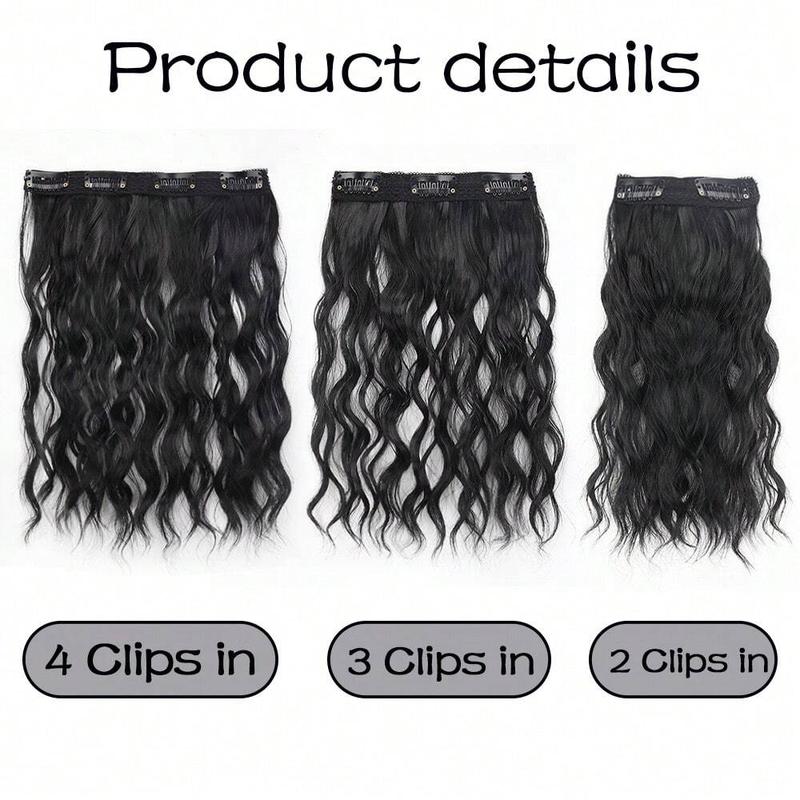 4pcs Short Water Wave Curly Clip-In Hair Extensions, Brown Ombre Synthetic Hair Pieces for Volume and Length, Ideal for Daily Wear