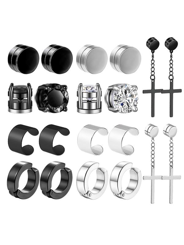 Magnetic Earrings Set, Fashionable Cross Design Cuff & Dangle Earrings for Women & Men, Street Style Trendy All-match Jewelry for Birthday Gift