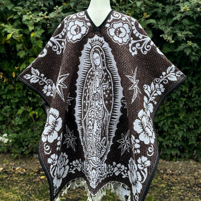 MEXICAN GABAN PONCHO BROWN SAN JUDAS AND VIGEN  DE GUADALUPE