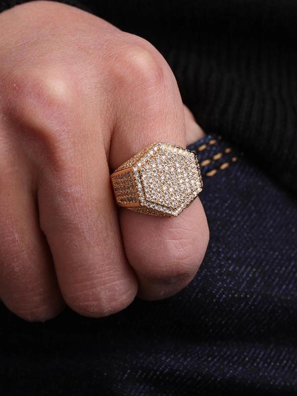 Hip Hop Style Geometric Rhinestone Decorated Ring, Fashion Accessories for Men & Women, Striking Chunky Ring for Party, Daily Clothing Decor, Trendy All-match & Exquisite Jewelry for Birthday Gift