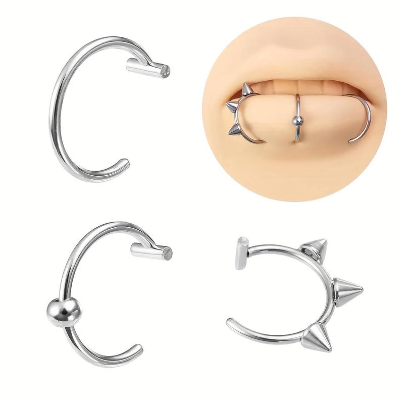 Hip Hop Style Stainless Steel Clip On Nose Ring Set - Fake Lip Piercing Jewelry Decoration