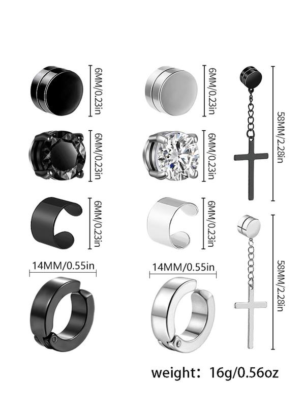 Magnetic Earrings Set, Fashionable Cross Design Cuff & Dangle Earrings for Women & Men, Street Style Trendy All-match Jewelry for Birthday Gift