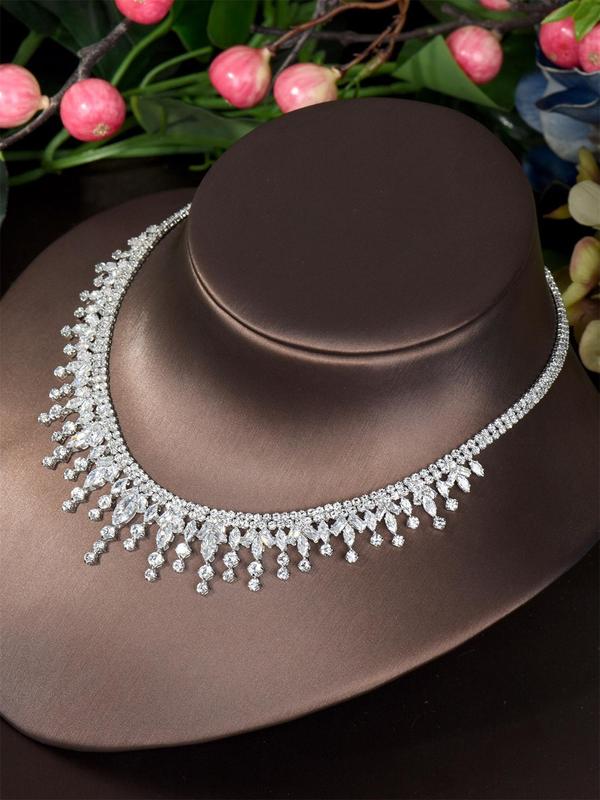 Women's Elegant Rhinestone Decorated Jewelry Set (5pcs set), Exquisite Trendy Necklace Dangle Earrings Ring, Fashionable Jewelry Set for Party Decoration