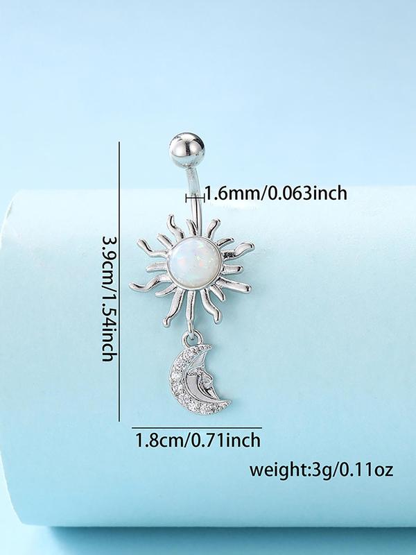 Fashion Sunflower & Moon Design Belly Button Ring, Stainless Steel Navel Piercing Body Jewelry for Women & Girls,  Body Jewelry for Party, Daily Clothing Decor