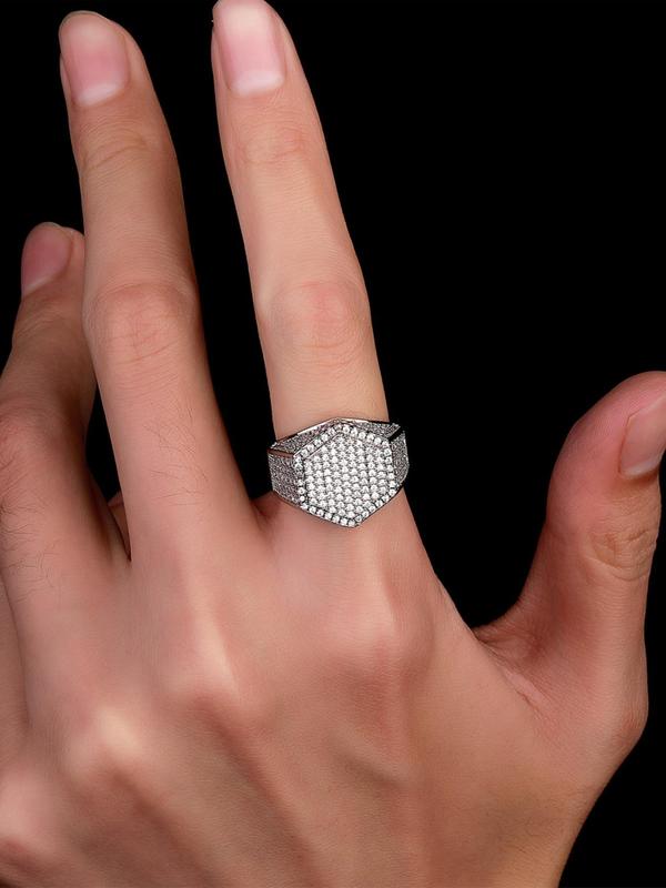 Hip Hop Style Geometric Rhinestone Decorated Ring, Fashion Accessories for Men & Women, Striking Chunky Ring for Party, Daily Clothing Decor, Trendy All-match & Exquisite Jewelry for Birthday Gift