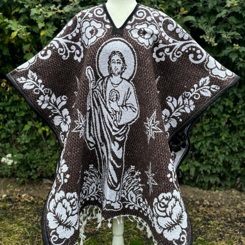 MEXICAN GABAN PONCHO BROWN SAN JUDAS AND VIGEN  DE GUADALUPE