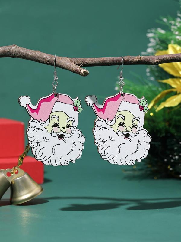 Cute Christmas Themed Santa Claus Design Dangle Earrings, Wooden Dangle Earrings, Fashion Jewelry Accessories for Women & Girls