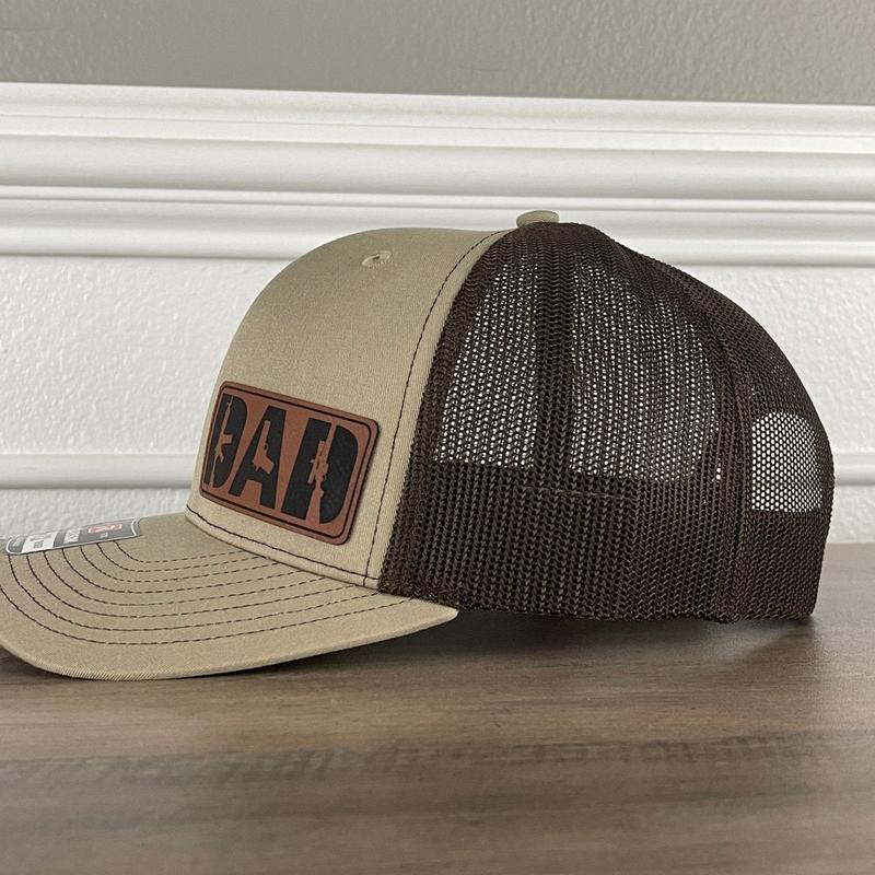 DAD 2A 2nd Amendment Patriotic Leather Patch Hat Khaki Brown