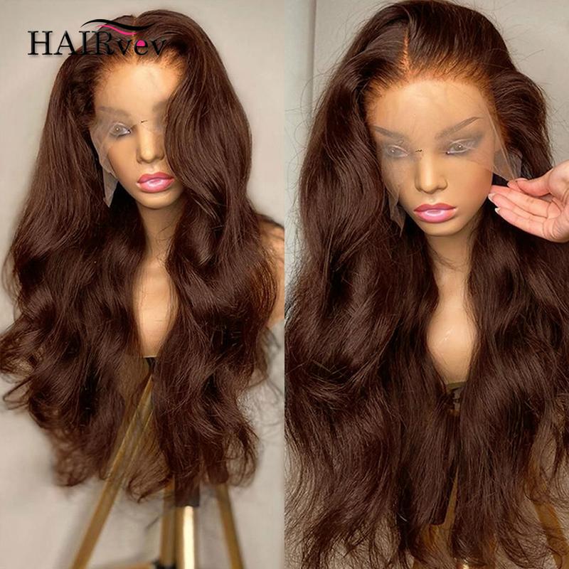 HD Chocolate Brown 13x4 Body Wave Lace Front Wig Brazilian 13x6 Lace Frontal Wigs For Women 100% Remy  Wig Pre Plucked