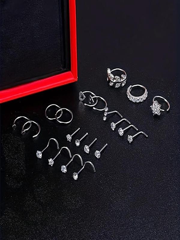 Women's Elegant Rhinestone Decorated Summer Nose Studs, Fashion Body Piercings Kits Jewelry for Women & Girls for Party, Daily Clothing Decor, Summer Trendy Body Jewelry, Birthday Gift for Her, for Fall