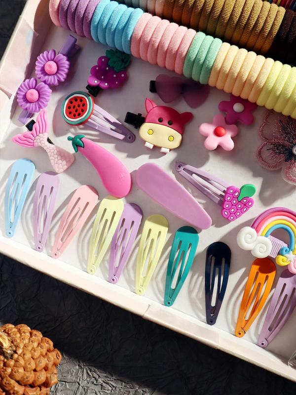 Colorful Hair Accessories Set, 2224pcs Cute Hair Ties & Flower Hair Clip & Claw Clips, 2024 New Style Casual All-match Hair Loops for Party & Daily & Back To School, Birthday Gifts