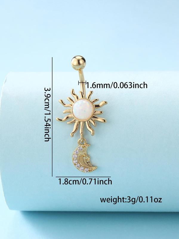 Fashion Sunflower & Moon Design Belly Button Ring, Stainless Steel Navel Piercing Body Jewelry for Women & Girls,  Body Jewelry for Party, Daily Clothing Decor