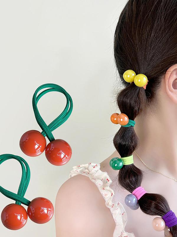 Random Color Cute Ball Beads Hair Tie, 2024 New Style High Stretch Hair Tie for Daily Use, Fashion Hair Accessories for Women, Hairstyles Ideas for Girls