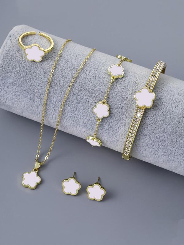 Elegant Flower Design Pretty Kind Jewelry for Women, Summer Exquisite Necklace & Earrings & Ring & Bracelet Set, Fashion Jewelry Set As Girlfriend Gifts Jewelry, Birthday Gift for Bestie without Box