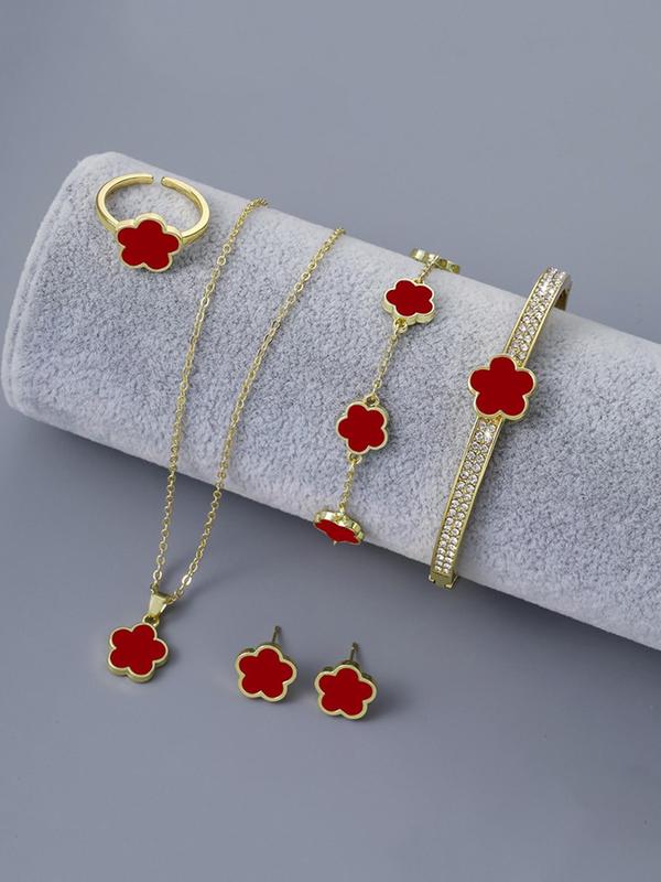 Elegant Flower Design Pretty Kind Jewelry for Women, Summer Exquisite Necklace & Earrings & Ring & Bracelet Set, Fashion Jewelry Set As Girlfriend Gifts Jewelry, Birthday Gift for Bestie without Box