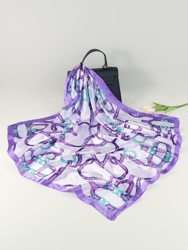 Women's Fashion Chain Print Square Scarf, Casual Soft Comfortable Head Wrap for Daily Wear, Versatile Scarf for All Seasons