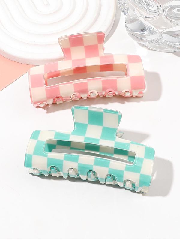 Checkerboard Pattern Acryl Hair Claw, Casual Versatile Claw Clip for Women & Girls, Elegant All-match Fashion Accessories for Daily & Party Decoration, Exquisite Jewelry for Birthday Gifts, Freshness for 2024 Decorations 2024