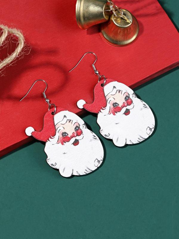 Cute Christmas Themed Santa Claus Design Dangle Earrings, Wooden Dangle Earrings, Fashion Jewelry Accessories for Women & Girls