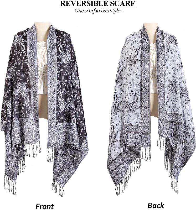 Pashmina Feel Shawls Wraps for Women Rave Soft Silky Scarf Reversible Men Scarf