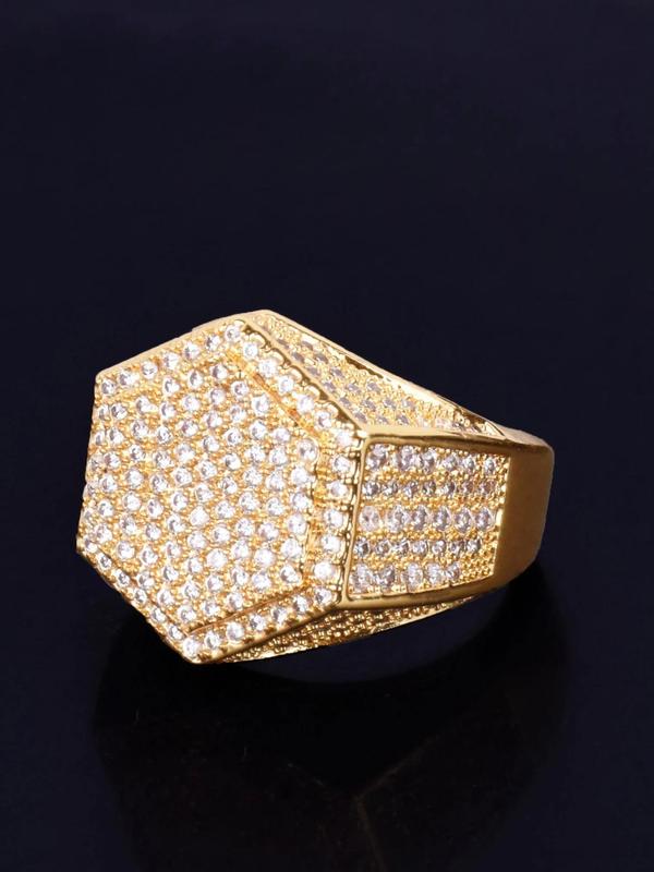 Hip Hop Style Geometric Rhinestone Decorated Ring, Fashion Accessories for Men & Women, Striking Chunky Ring for Party, Daily Clothing Decor, Trendy All-match & Exquisite Jewelry for Birthday Gift