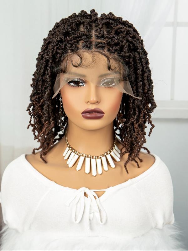 14 Inch Ombre Brown Short Shoulder Length Lace Front Braid Dreadlock Wig, Synthetic Hair Wig for Women