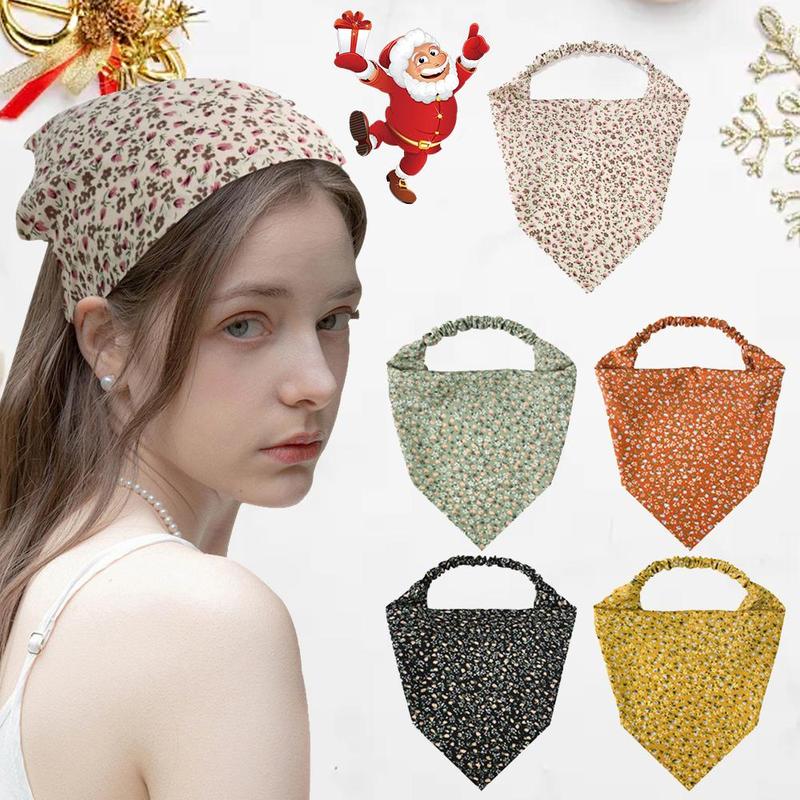 Floral Print Wide Band Hair Bandana, 5 Counts set Scrunchie Hair Band, Heatless Styling Tools for Women & Girls, Fashion Hair Accessories for Beach Travel, Christmas Gift