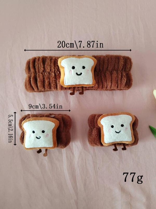 Cute Cartoon Toast & Rice Roll & Bear Design Hair Band & Wristband Set, Sweet Plush Hair Accessories Set for Women & Girls, Fashion Hair Accessories