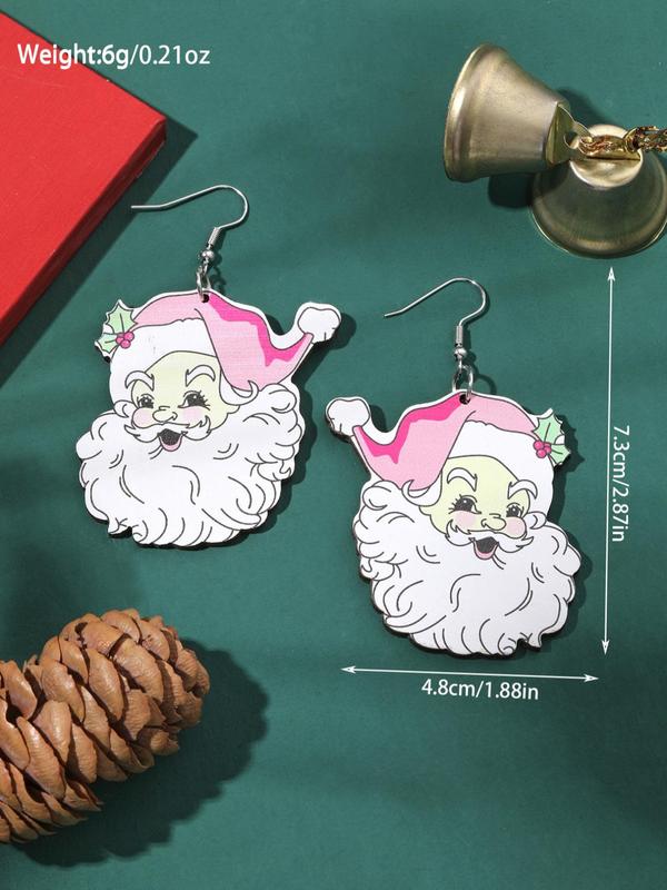 Cute Christmas Themed Santa Claus Design Dangle Earrings, Wooden Dangle Earrings, Fashion Jewelry Accessories for Women & Girls