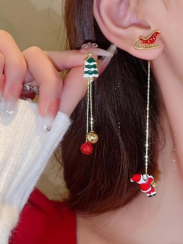 Cute Christmas Themed Dangle Earrings, Asymmetrical Long Tassel Earrings, Fashion Jewelry Accessories for Women & Girls