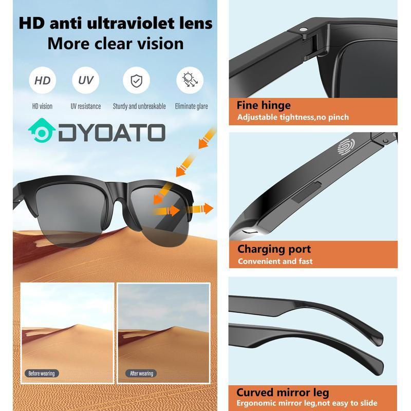 Touch Control Wireless Smart Sunglasses,HiFi Sound & HD Lens Glasses, Multifunctional Bluetooth-compatible Smart Glasses for Fall, Electronic Audio& Video Product