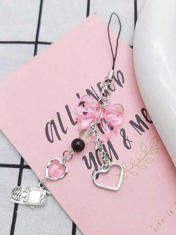 Cute Bow & Heart Design Keychain, Zinc Alloy Keychain for Women & Girls, Fashion Keychain for Bag, Car, Phone Decoration