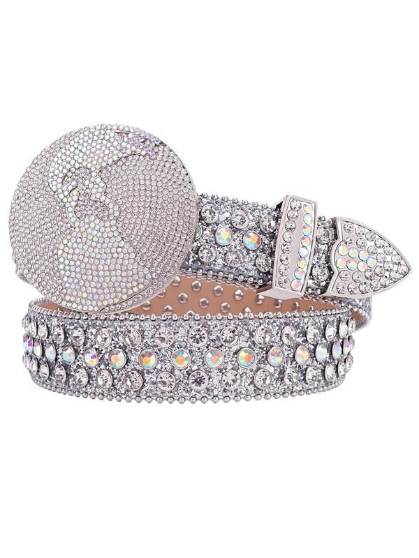 Rhinestone Decorated Belt, Fashionable PU Buckle Belt for Women & Men, Trendy All-match & Exquisite Belt for Daily & Party Clothing Decoration