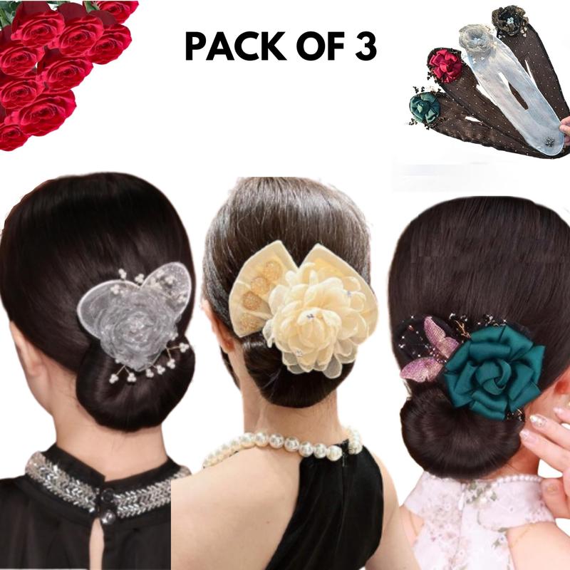 Women's Fashion Cute Hair Accessories Set for Gift, 2024 New Stylish Seamless High Stretch 3pcs Deft Bun Hair Twister Ponytail Holders, Variety Floral Hair  Disks Scrunchies for Ponytail & Hair Bun Hairstyles, 3pcs set Hair Styling Tools, Chic Hair Tie