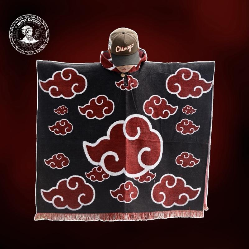 Exclusive Alpaca Poncho - Akatsuki-Inspired Unisex Cape | Warm, Thick, Handcrafted | Perfect Gift for Anime Lovers Costumes Halloween Handmade Outfit Stylish Menswear Coats Underwear Warmer Wool Crewneck Round Neck Tropical Clothing Cloud