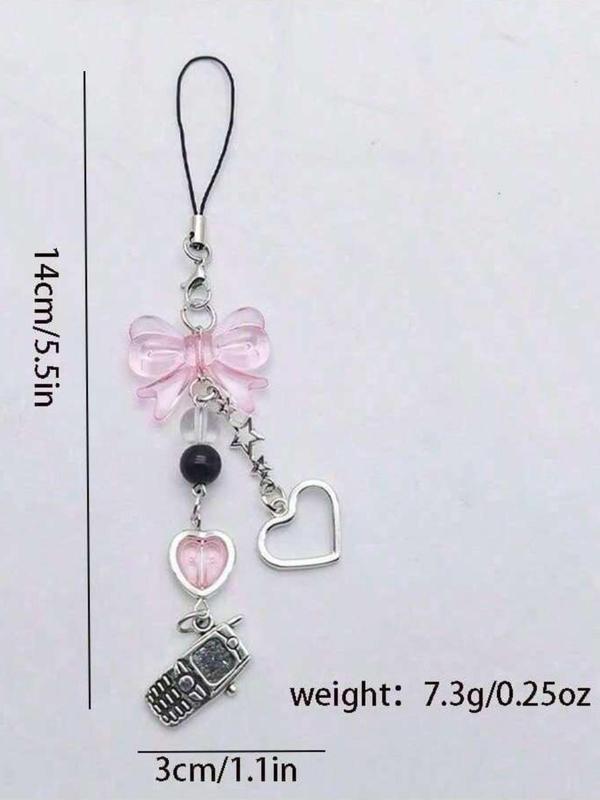 Cute Bow & Heart Design Keychain, Zinc Alloy Keychain for Women & Girls, Fashion Keychain for Bag, Car, Phone Decoration