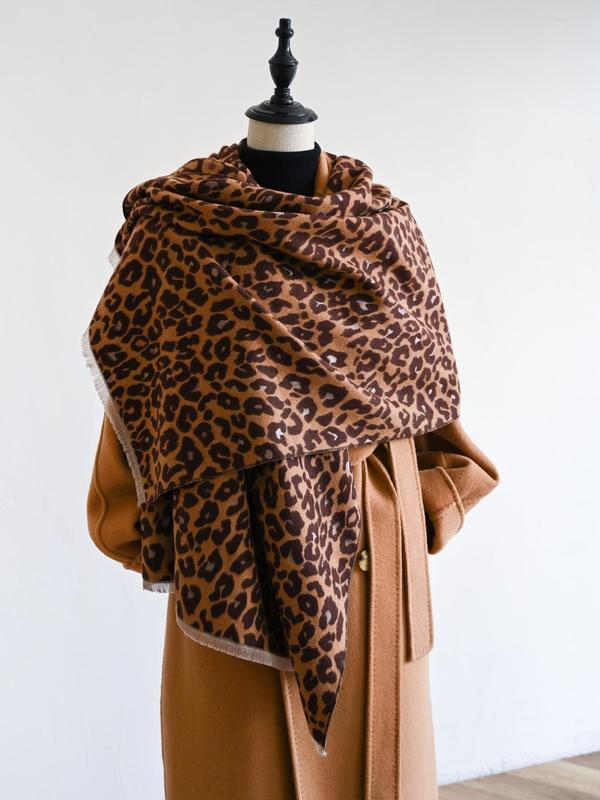 Boho Style Leopard Print Scarf, Fashionable Soft Warm Shawl for Women, Casual Versatile Scarf for Fall & Winter